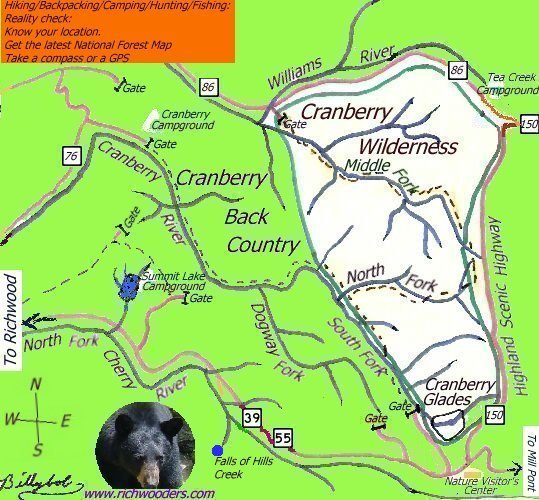 Cranberry Wilderness and Backcountry Map